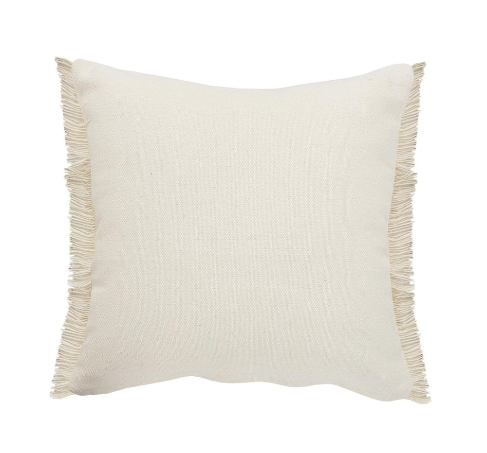 20" Beige And Blue Beach Striped Cotton Blend Throw Pillow Cover with Fringe And Texture