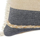 20" Beige And Blue Beach Striped Cotton Blend Throw Pillow Cover with Fringe And Texture