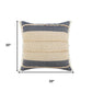 20" Beige And Blue Beach Striped Cotton Blend Throw Pillow Cover with Fringe And Texture