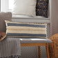 14" X 36" Beige And Blue Lumbar Beach Striped Cotton Blend Throw Pillow Cover