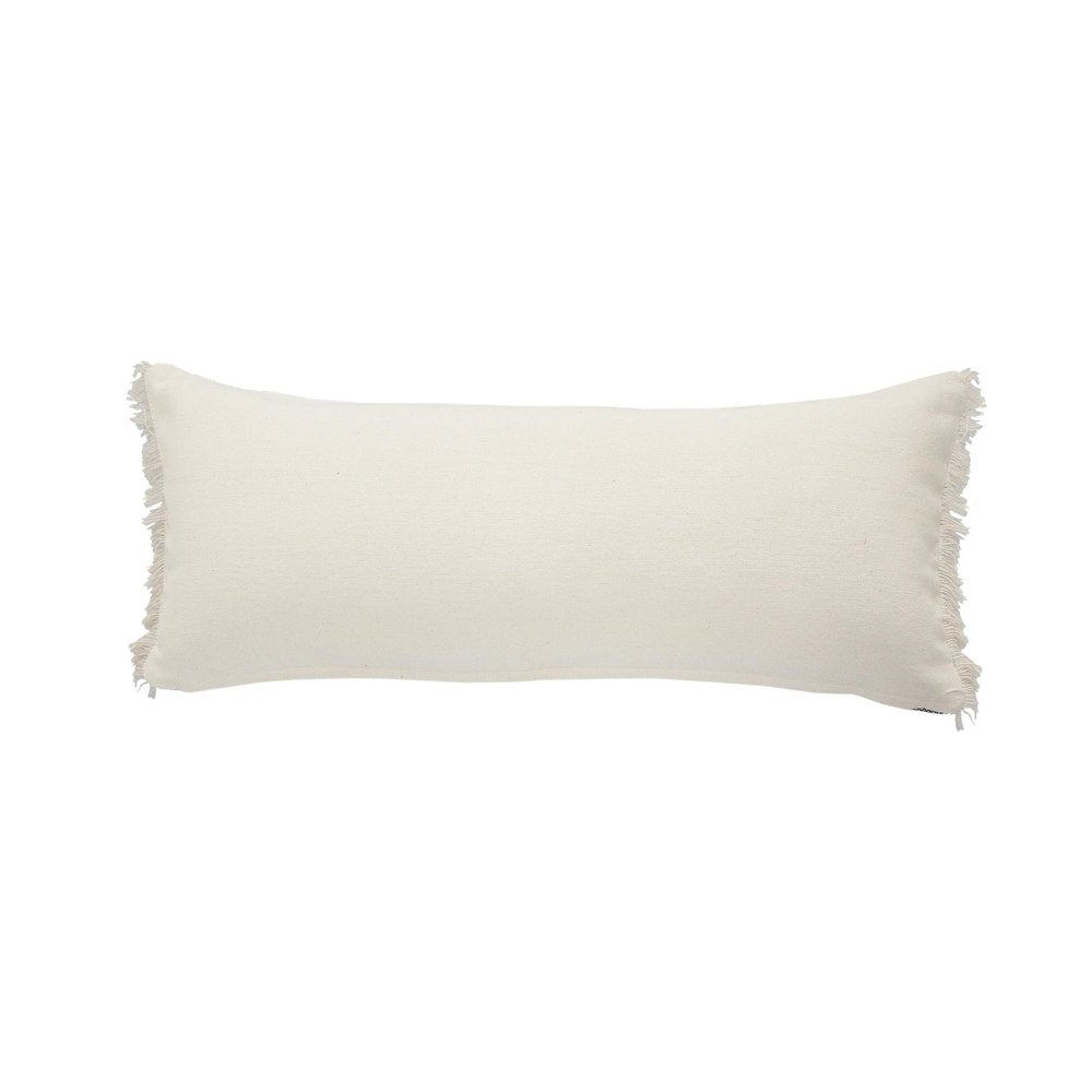 14" X 36" Beige And Blue Lumbar Beach Striped Cotton Blend Throw Pillow Cover with Fringe And Texture