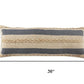 14" X 36" Beige And Blue Lumbar Beach Striped Cotton Blend Throw Pillow Cover with Fringe And Texture