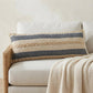 14" X 36" Beige And Blue Lumbar Beach Striped Cotton Blend Throw Pillow Cover with Fringe And Texture