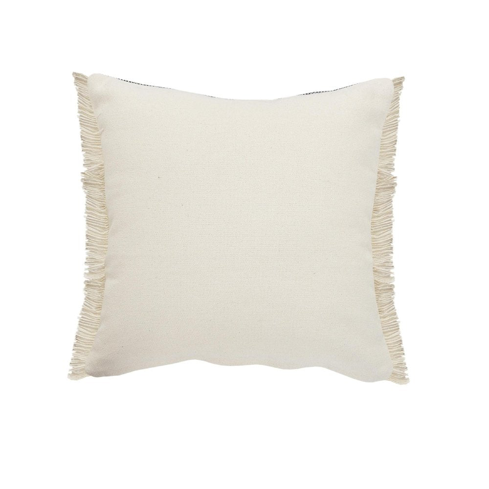 24" Beige And Blue Beach Striped Cotton Blend Throw Pillow Cover with Fringe And Texture