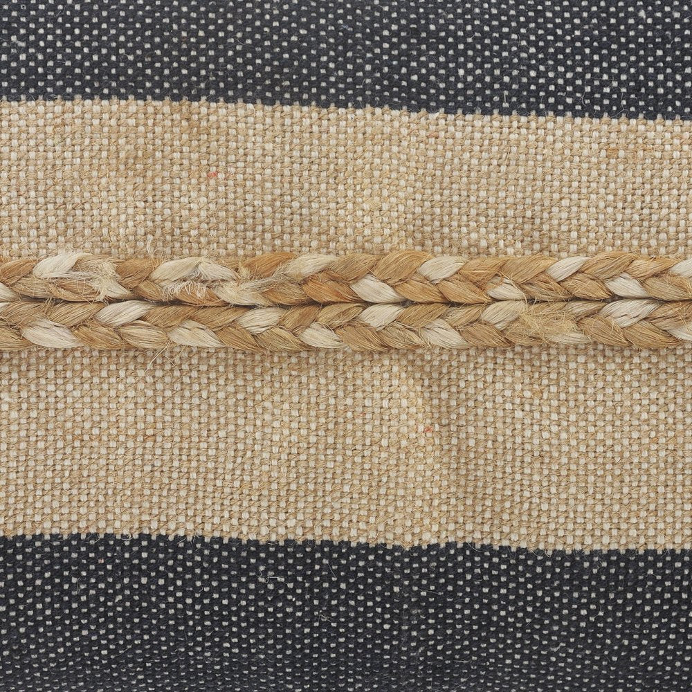 24" Beige And Blue Beach Striped Cotton Blend Throw Pillow Cover with Fringe And Texture