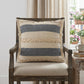 24" Beige And Blue Beach Striped Cotton Blend Throw Pillow Cover with Fringe And Texture