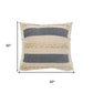 20" Beige And Blue Beach Striped Cotton Blend Throw Pillow Cover with Fringe And Texture