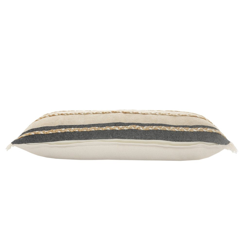 14" X 36" Beige And Black Lumbar Beach Striped Cotton Blend Throw Pillow Cover