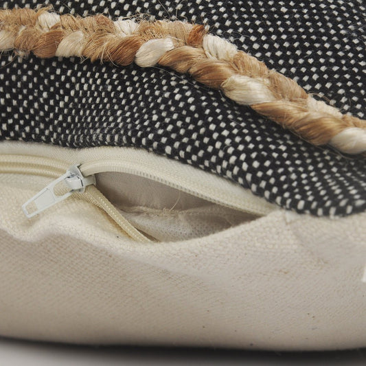 14" X 36" Beige And Black Lumbar Beach Striped Cotton Blend Throw Pillow Cover