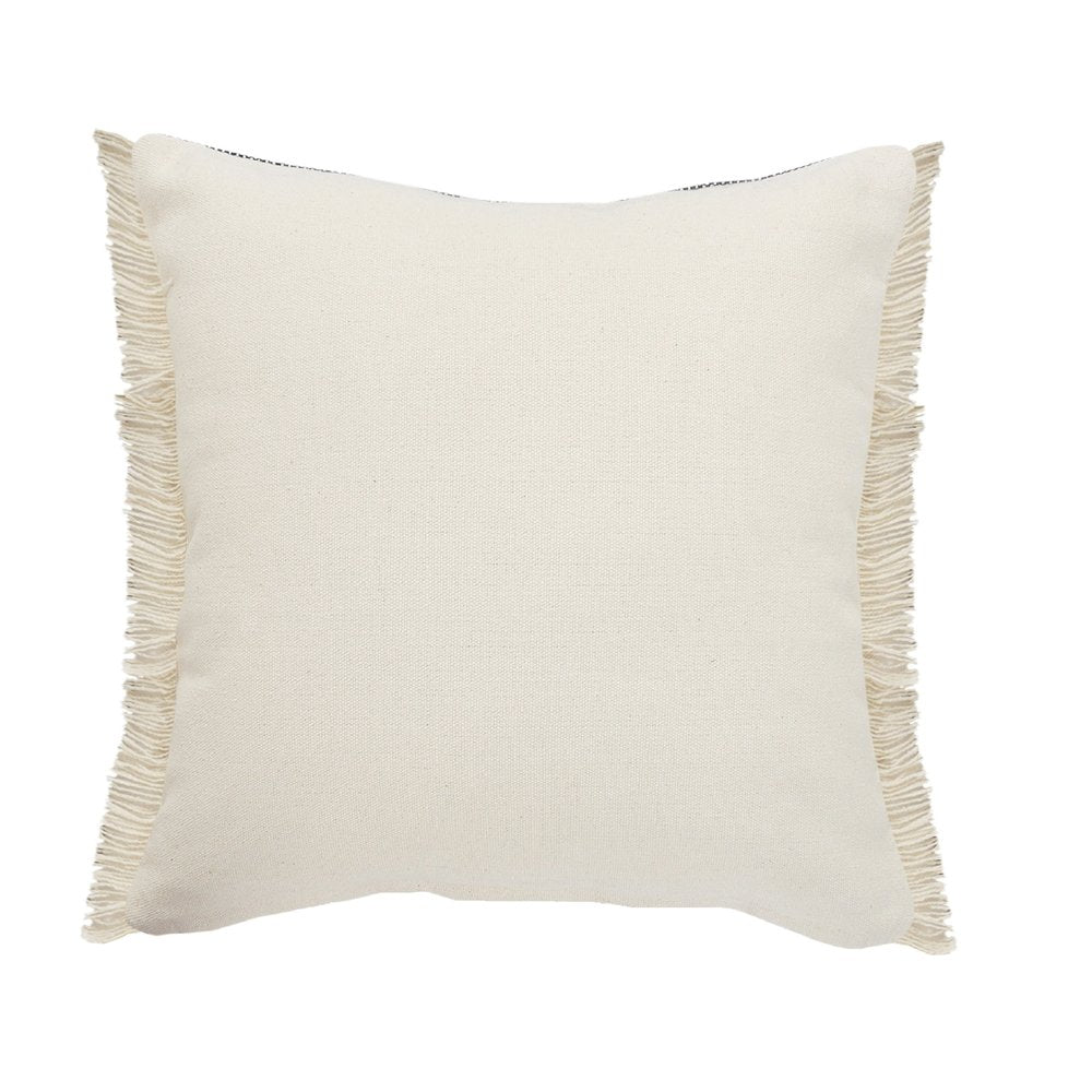 24" Beige And Black Beach Striped Cotton Blend Throw Pillow Cover with Fringe And Texture