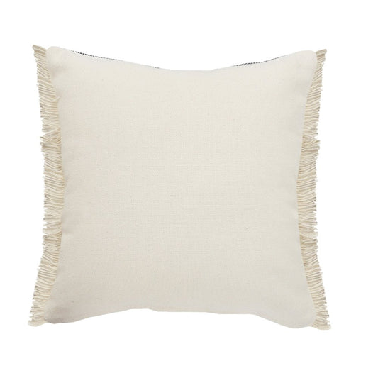 24" Beige And Black Beach Striped Cotton Blend Throw Pillow Cover with Fringe And Texture