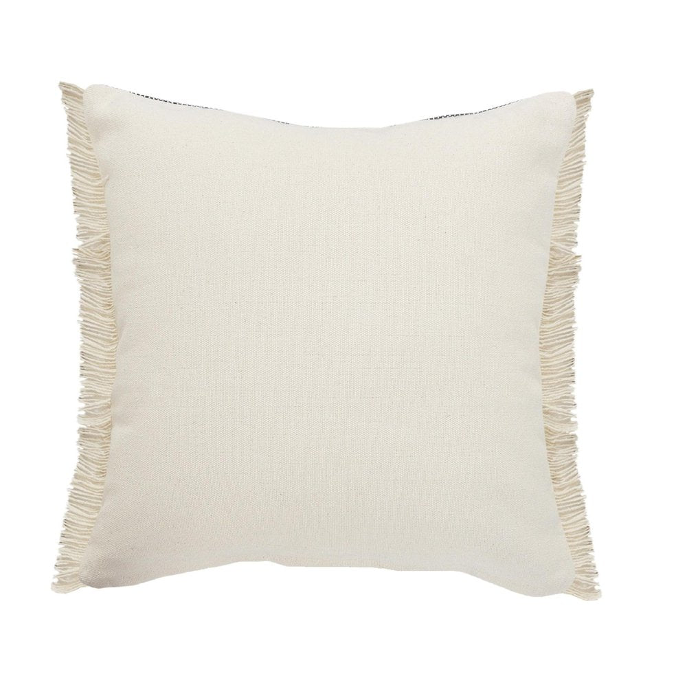 20" Beige And Black Beach Striped Cotton Blend Throw Pillow Cover with Fringe And Texture
