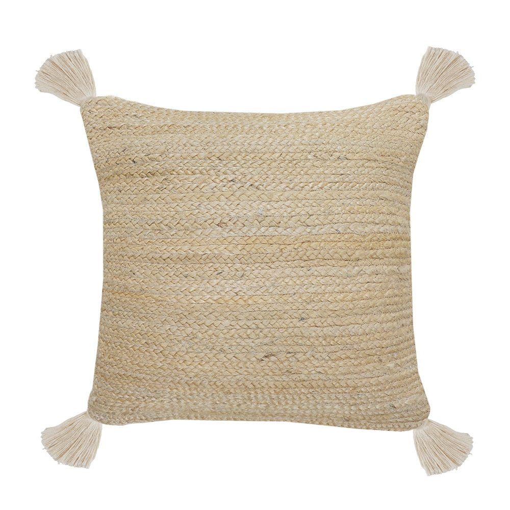20" Beige Jute Throw Pillow Cover