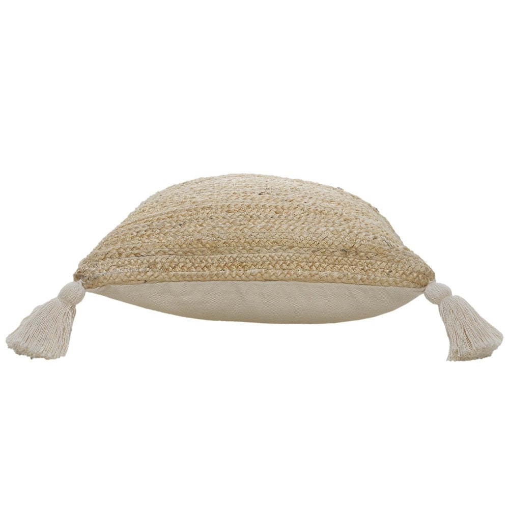 20" Beige Jute Throw Pillow Cover