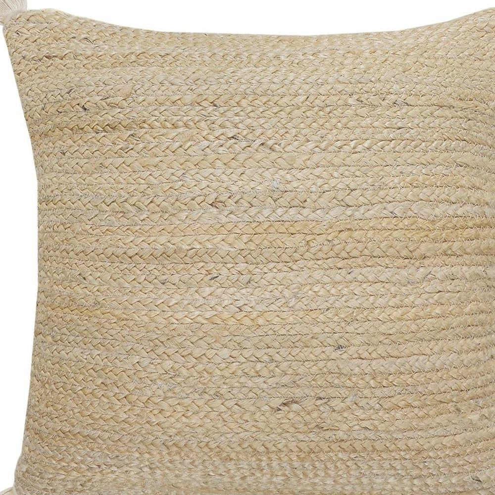 20" Beige Jute Throw Pillow Cover