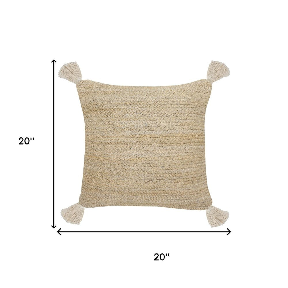 20" Beige Jute Throw Pillow Cover