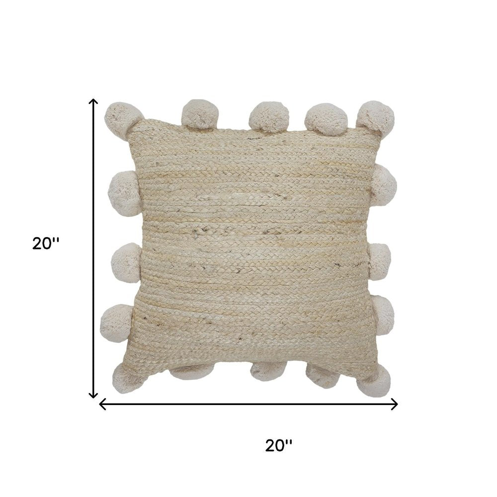 20" Tan And Brown Cotton Blend Throw Pillow Cover