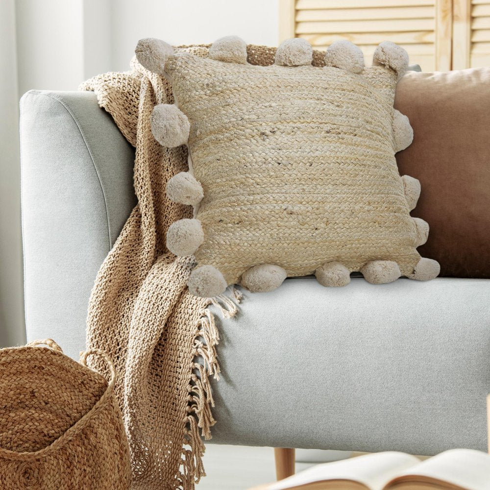 20" Tan And Brown Cotton Blend Throw Pillow Cover
