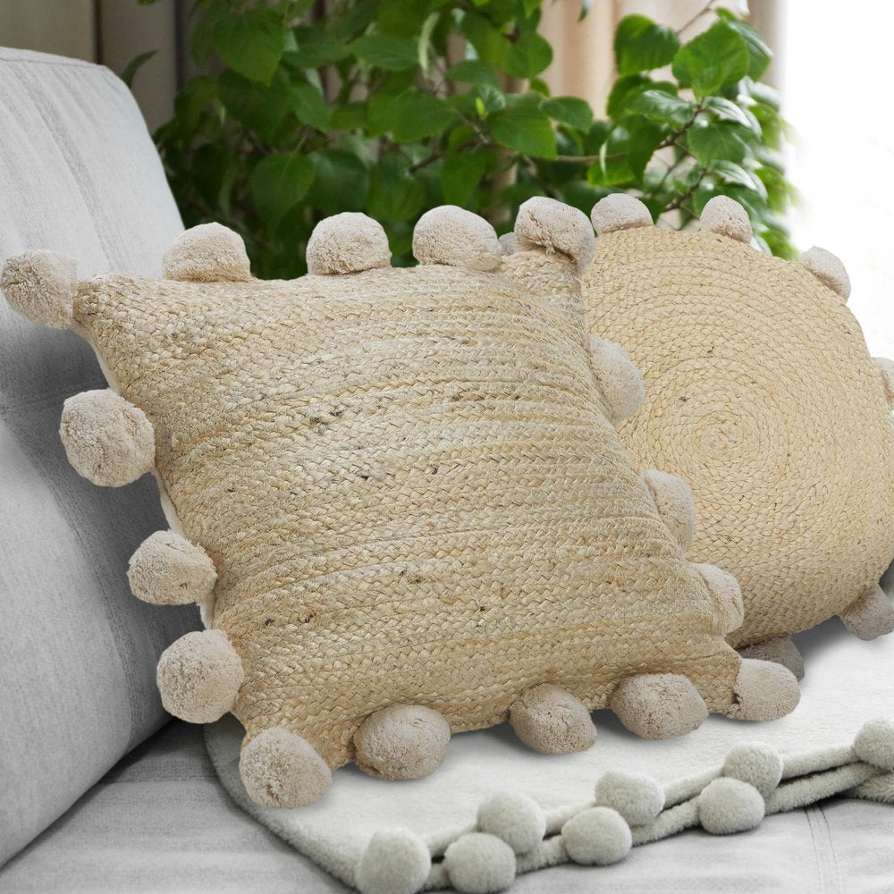 20" Tan And Brown Cotton Blend Throw Pillow Cover