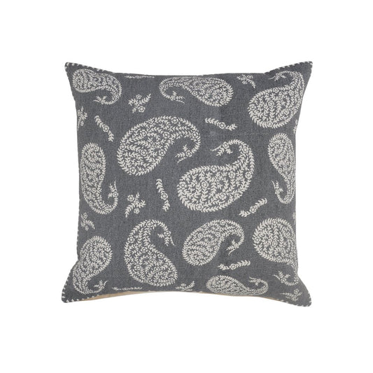 24" Gray And White Paisley Cotton Throw Pillow Cover