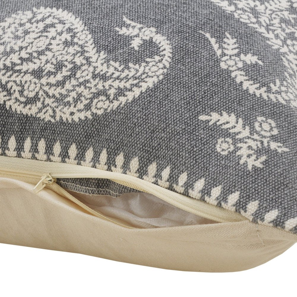 24" Gray And White Paisley Cotton Throw Pillow Cover