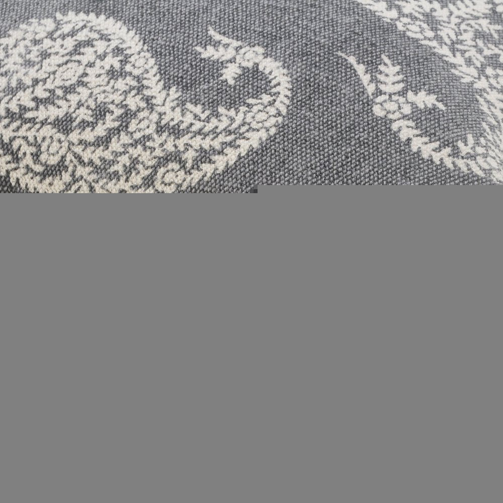 24" Gray And White Paisley Cotton Throw Pillow Cover