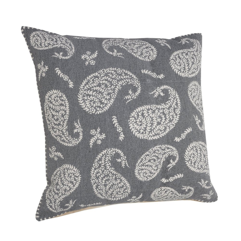 24" Gray And White Paisley Cotton Throw Pillow Cover