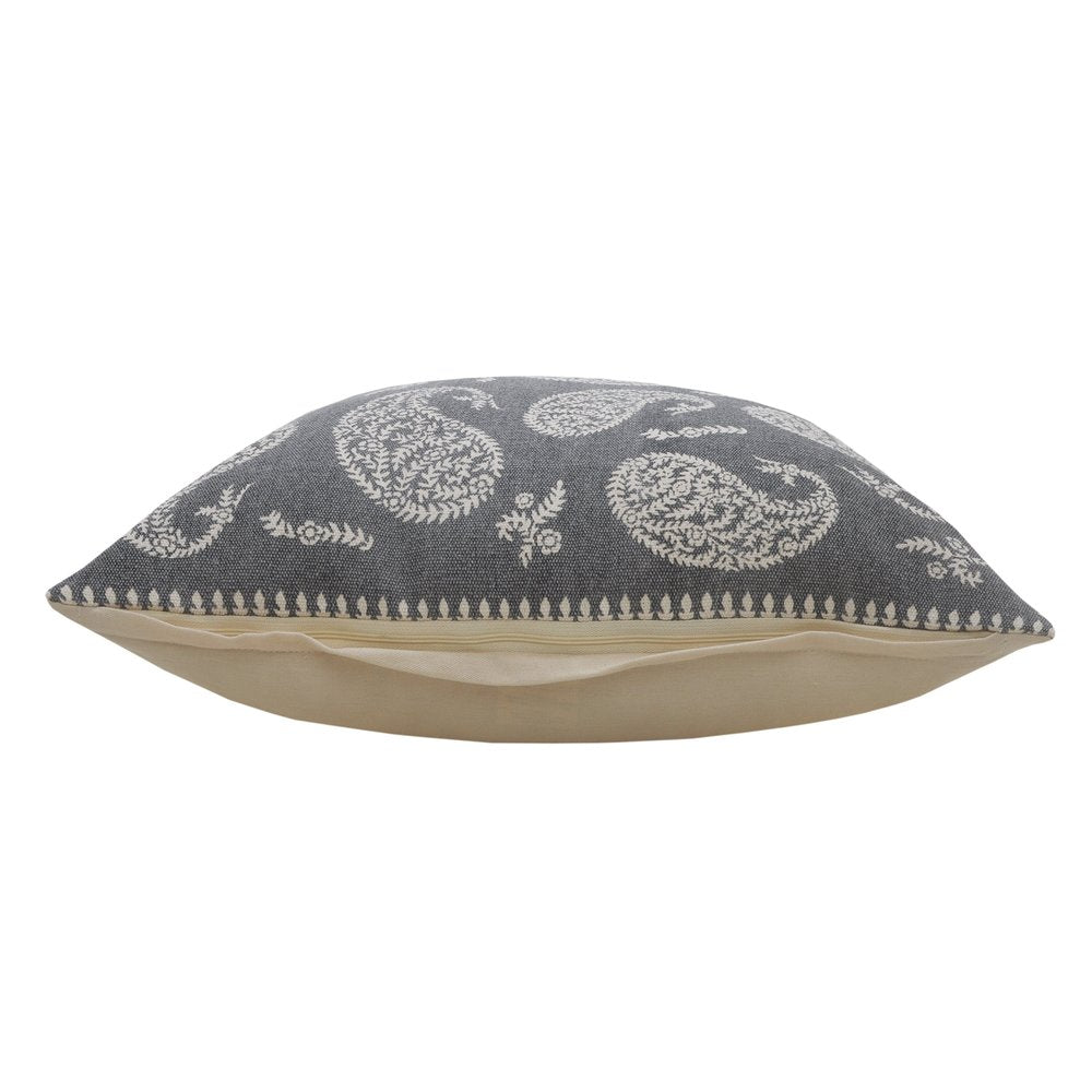 24" Gray And White Paisley Cotton Throw Pillow Cover