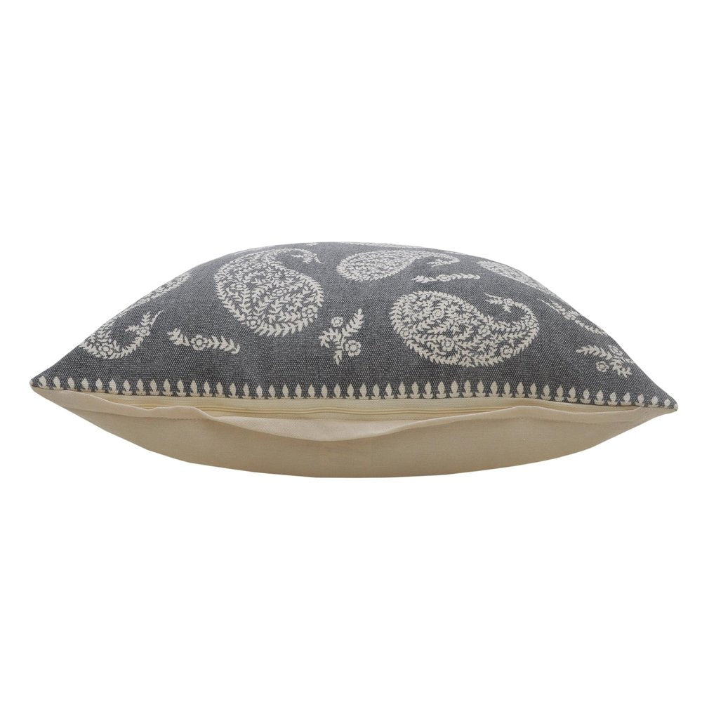 24" Gray And White Paisley Cotton Throw Pillow Cover