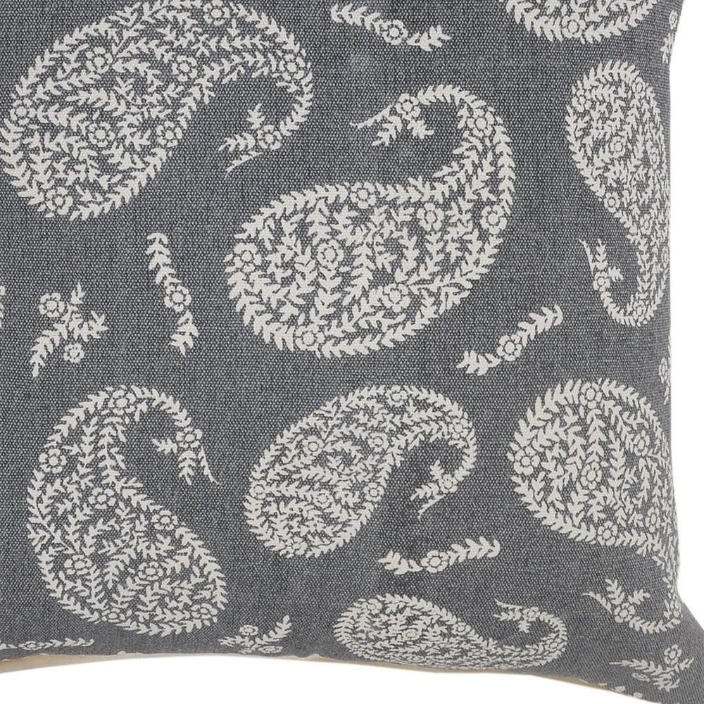 24" Gray And White Paisley Cotton Throw Pillow Cover