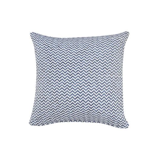 22" Blue And White Chevron Cotton Throw Pillow Cover