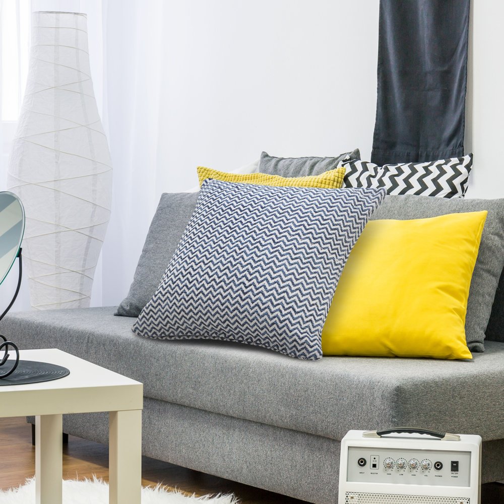 22" Blue And White Chevron Cotton Throw Pillow Cover