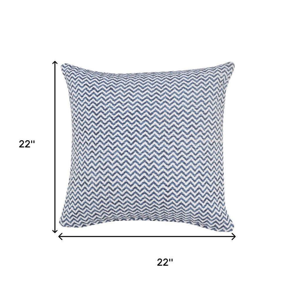 22" Blue And White Chevron Cotton Throw Pillow Cover