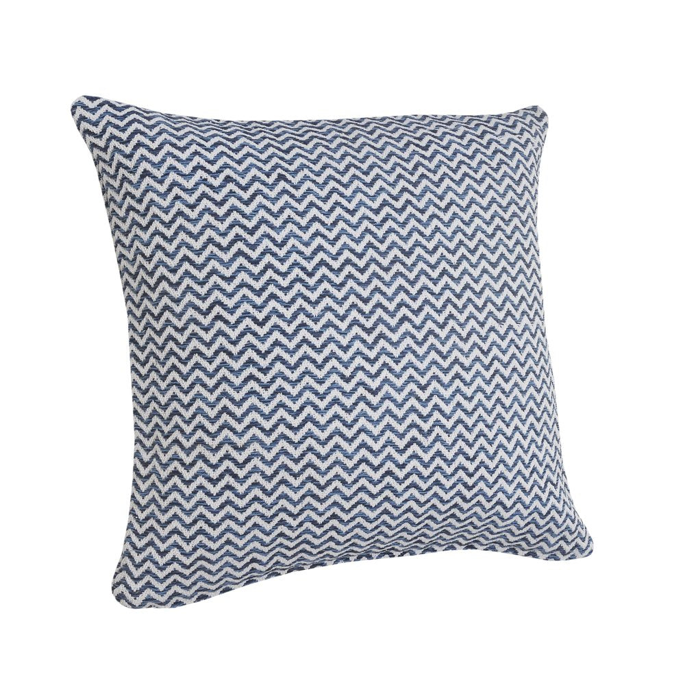 22" Blue And White Chevron Cotton Throw Pillow Cover