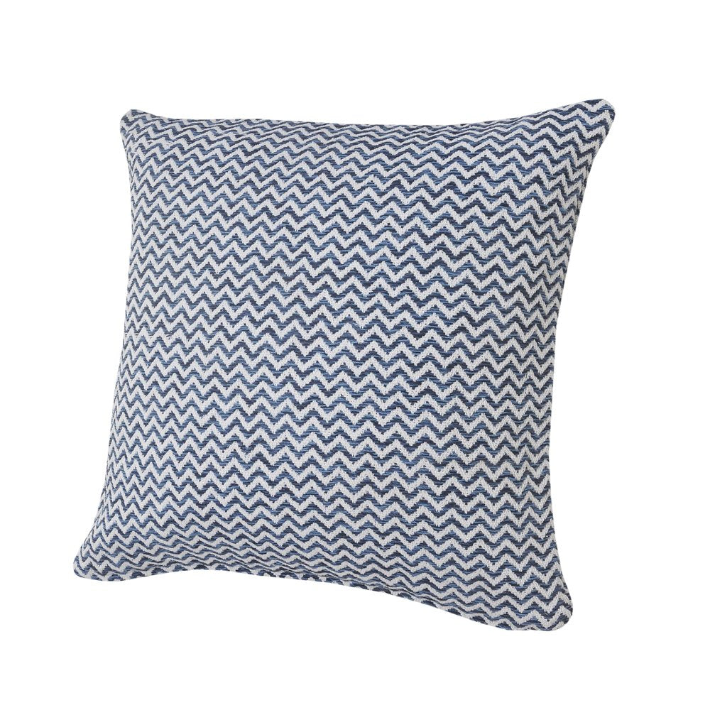 22" Blue And White Chevron Cotton Throw Pillow Cover