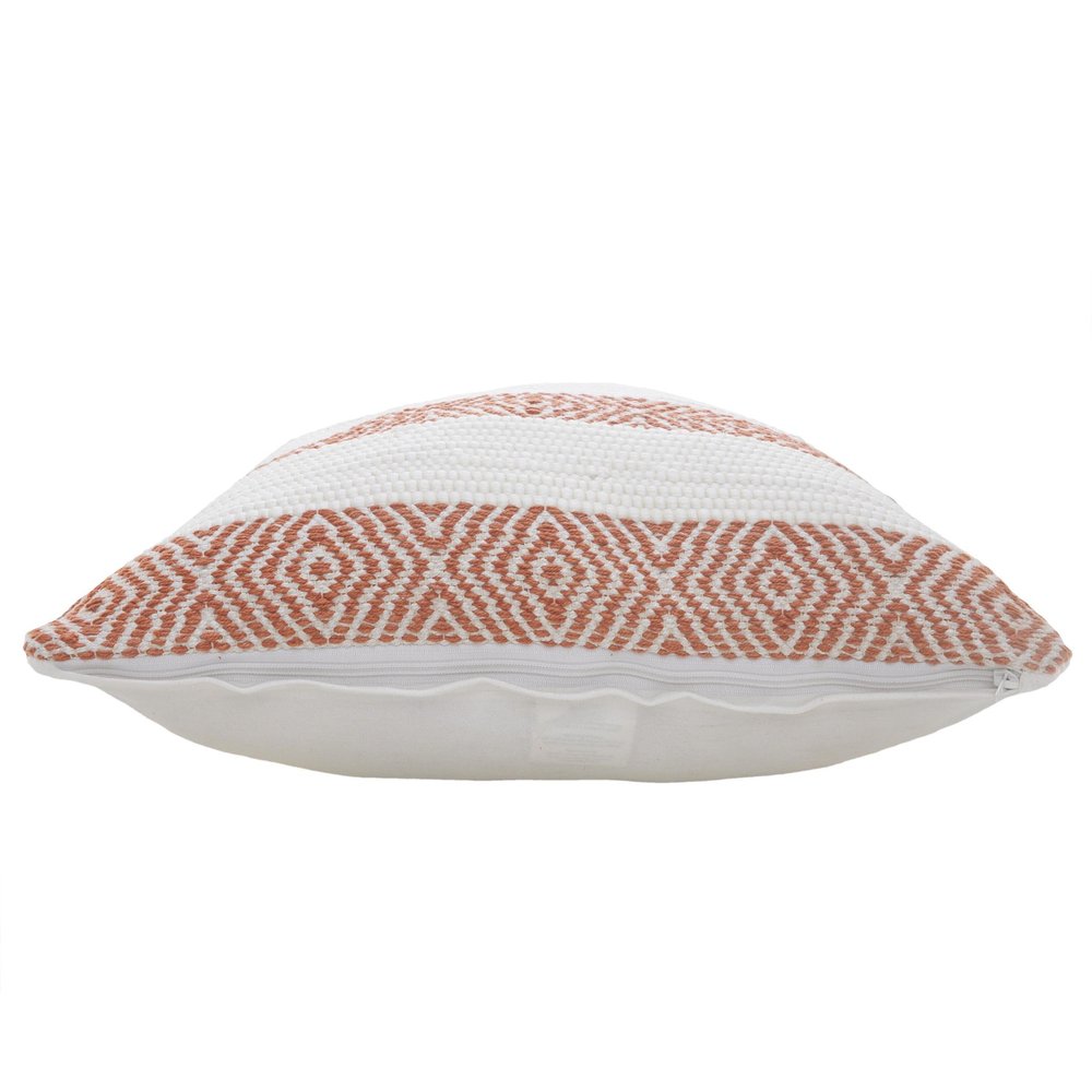 20" White And Orange Diamond Cotton Throw Pillow Cover