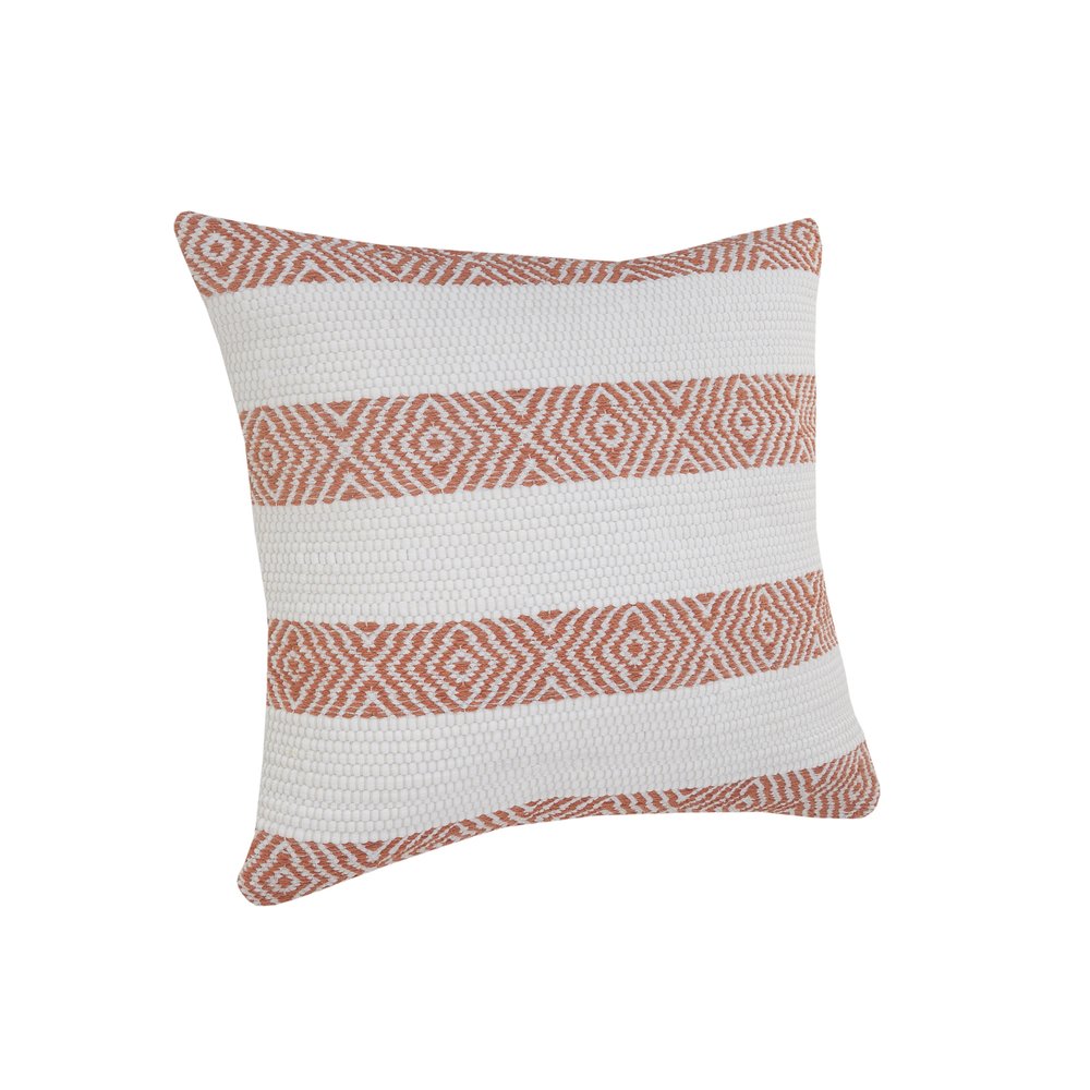 20" White And Orange Diamond Cotton Throw Pillow Cover