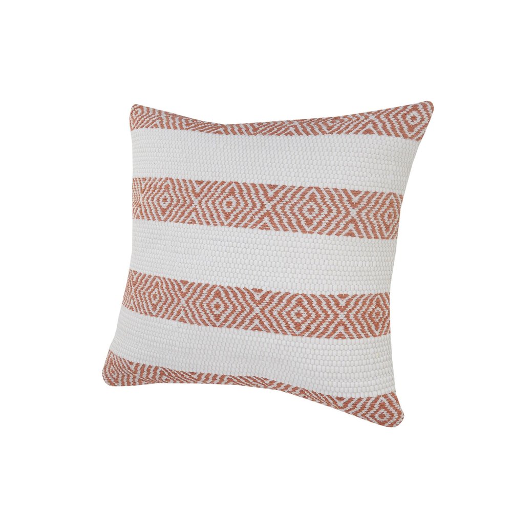 20" White And Orange Diamond Cotton Throw Pillow Cover