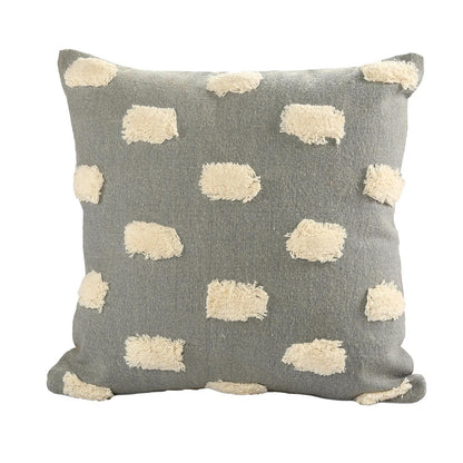 20" Gray And Cream Polka Dot Cotton Throw Pillow Cover with Tufts