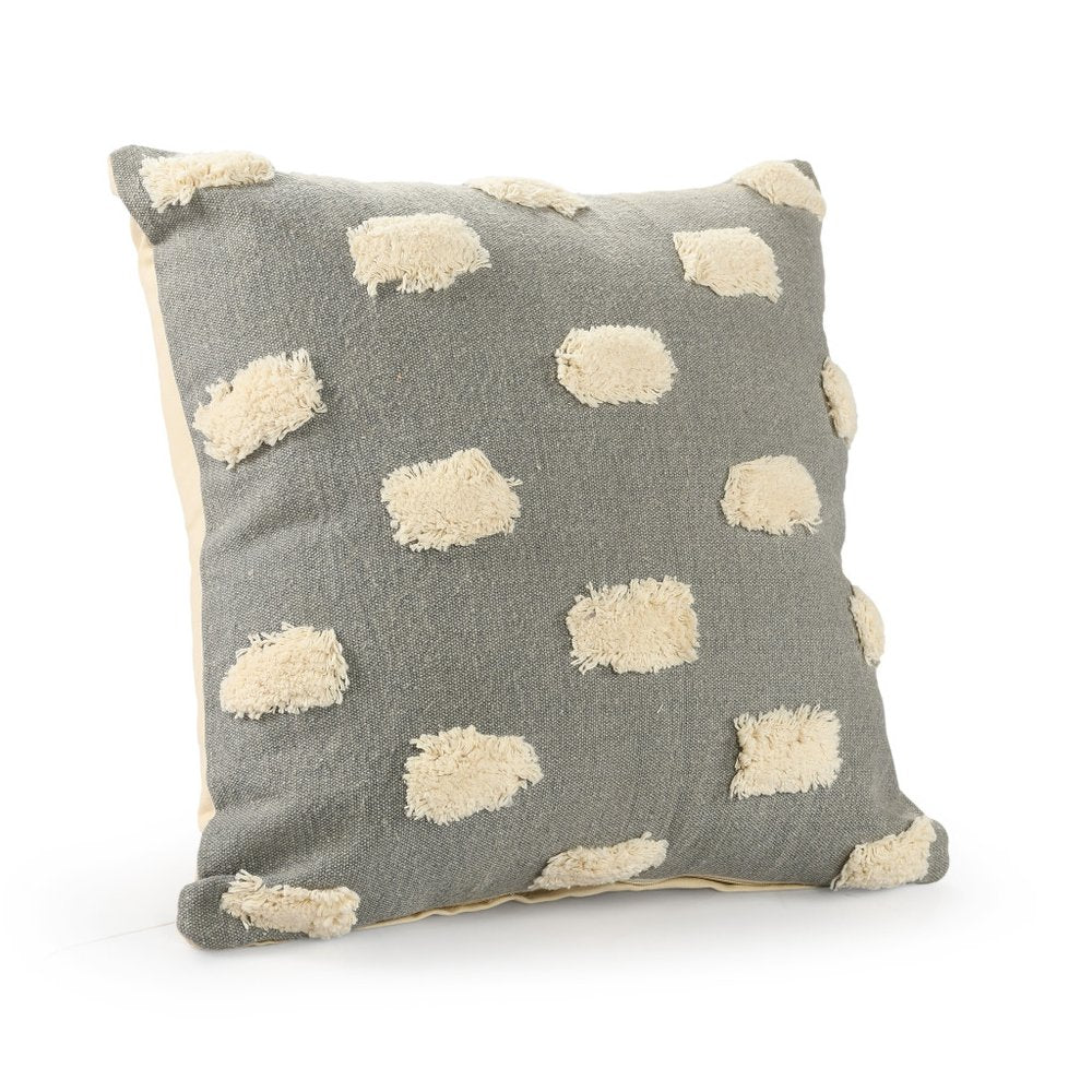 20" Gray And Cream Polka Dot Cotton Throw Pillow Cover with Tufts