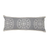 14" X 36" Gray And White Lumbar Medallion Cotton Throw Pillow Cover with Texture