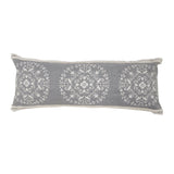 14" X 36" Gray And White Lumbar Medallion Cotton Throw Pillow Cover