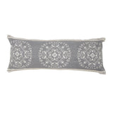 14" X 36" Gray And White Lumbar Medallion Cotton Throw Pillow Cover with Texture