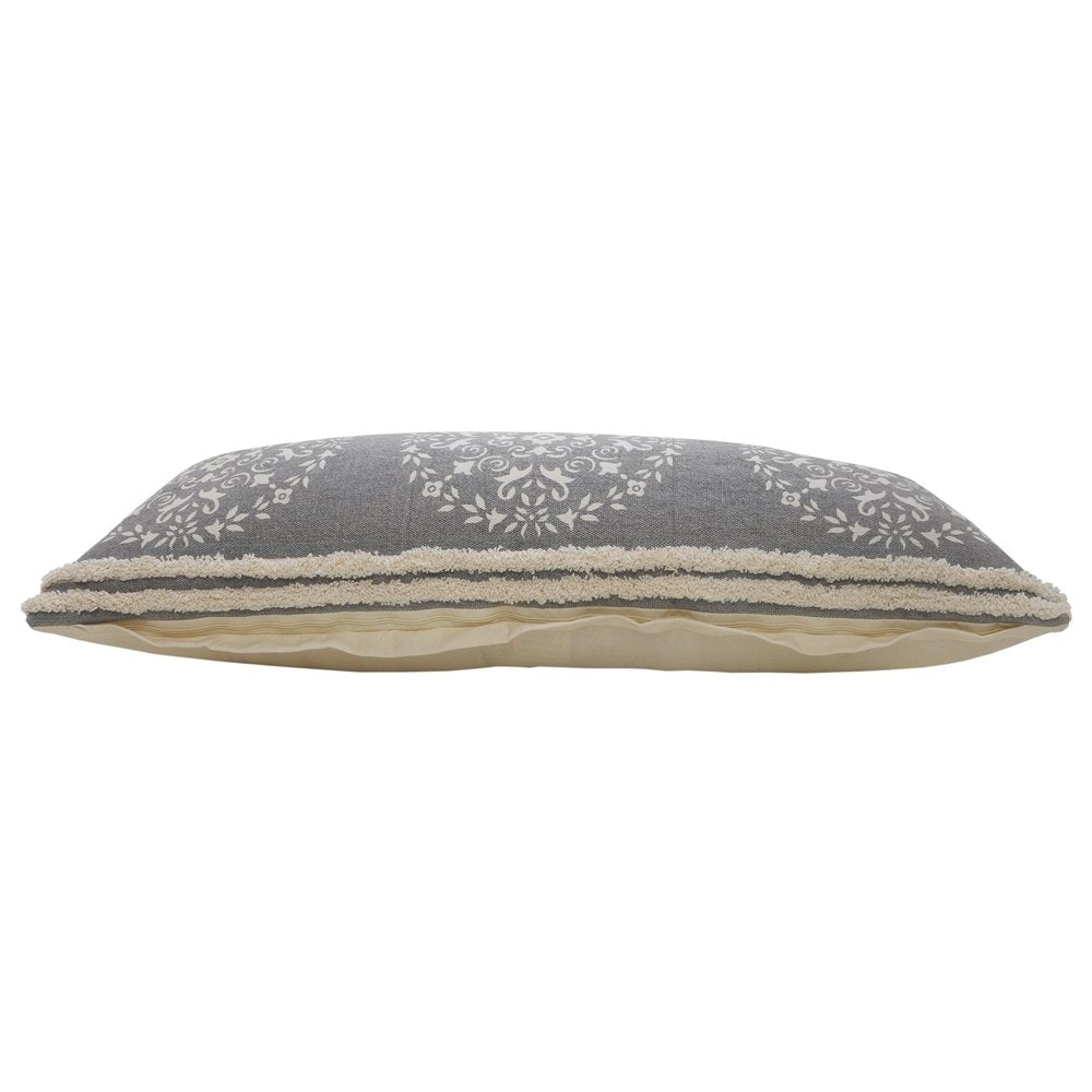 14" X 36" Gray And White Lumbar Medallion Cotton Throw Pillow Cover with Texture