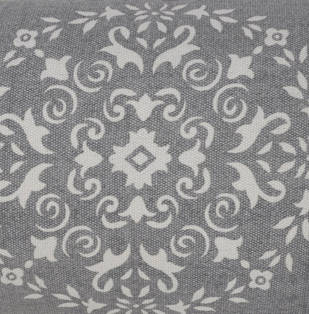 14" X 36" Gray And White Lumbar Medallion Cotton Throw Pillow Cover with Texture