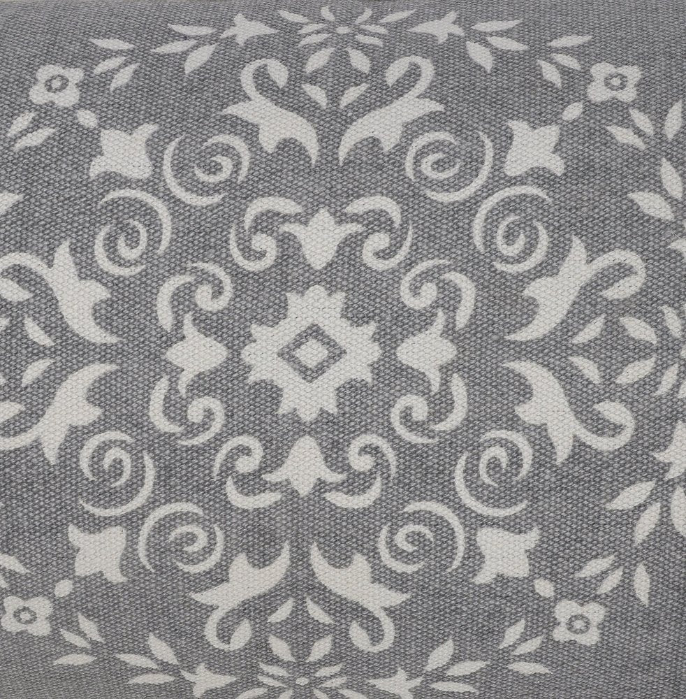 14" X 36" Gray And White Lumbar Medallion Cotton Throw Pillow Cover