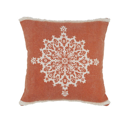 20" Orange And White Medallion Cotton Throw Pillow Cover