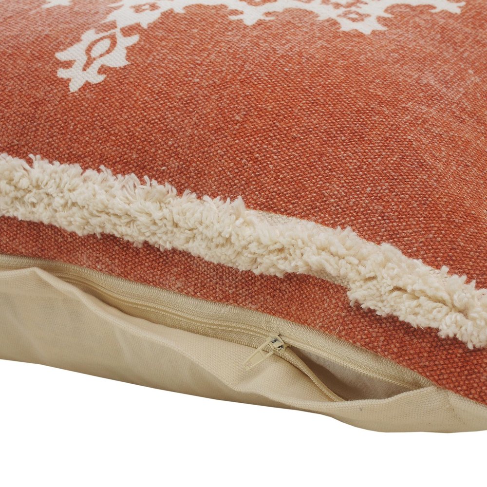 20" Orange And White Medallion Cotton Throw Pillow Cover with Texture
