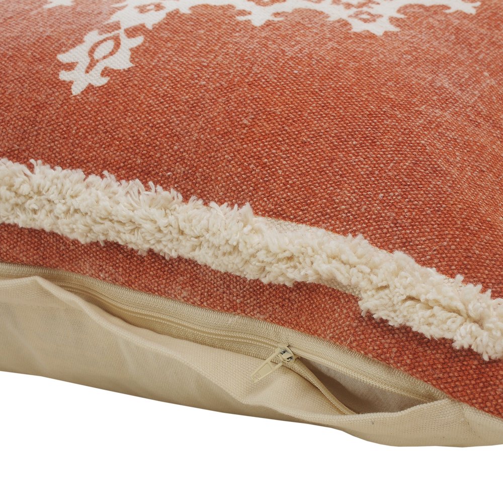 20" Orange And White Medallion Cotton Throw Pillow Cover with Texture