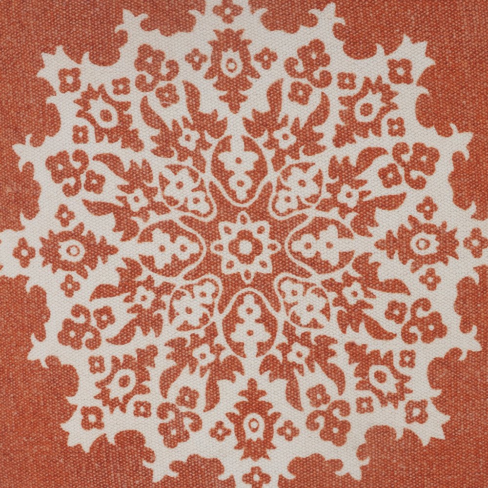 20" Orange And White Medallion Cotton Throw Pillow Cover